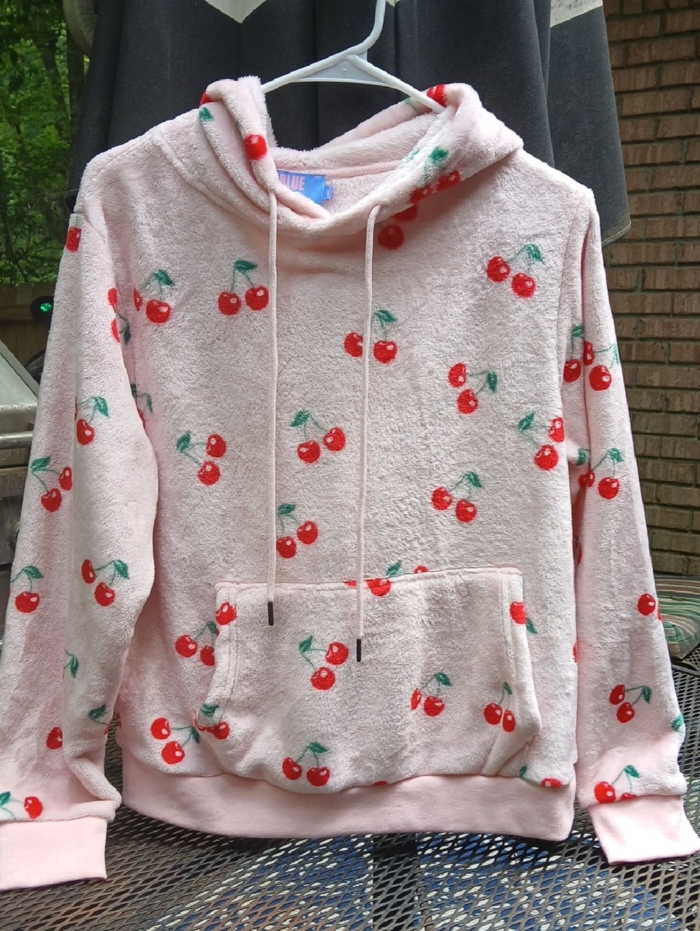 Cherry-Print Hooded Sweatshirt/Blue RIOT- Pink, SZm
